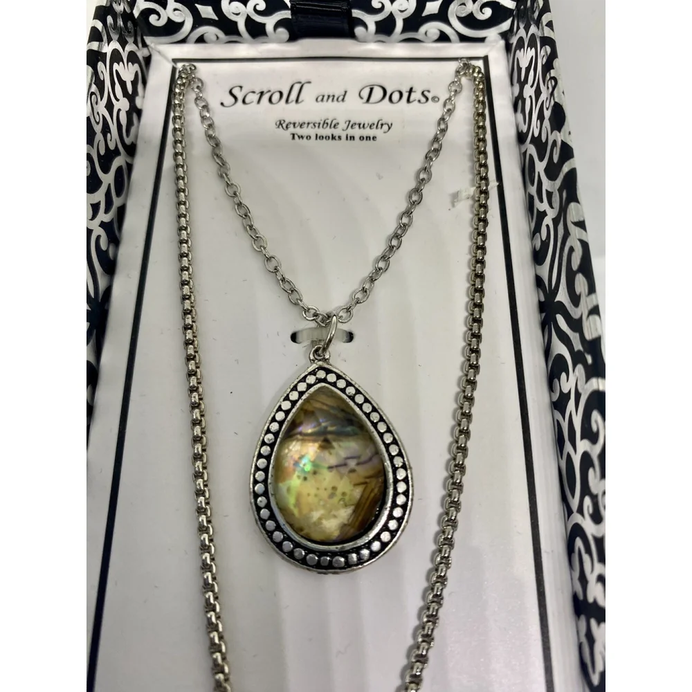Scroll & Dot Double Moonstone Reversible Women’s Necklace Silver Fashion